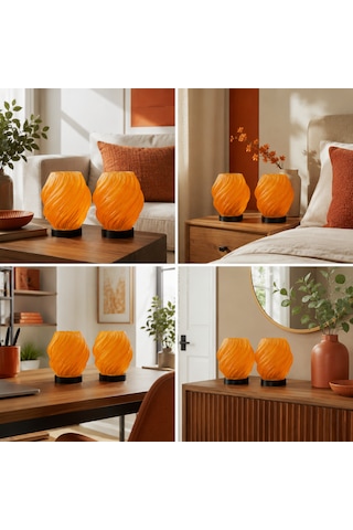 2 Adet Spiral Kablosuz Masa Lambası 11 X 13 Cm Tealight Led Işık Hediyeli Turuncu