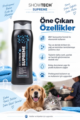 Showtech Supreme Yüksek Performanslı Köpek Ve Kedi Şampuanı 300 Ml - 20:1 Konsantre