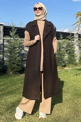 Rabia Şamlı Apoletli Acı Kahve Yelek Normal
