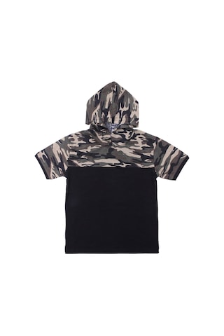 Fyk Kids Erkek Çocuk Kapüşonlu Kamuflaj Desenli Kapri-sweatshirt Alt Üst Takım Haki