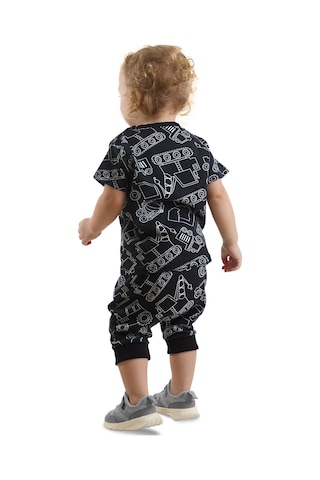 Denokids Araba Erkek Bebek Siyah T-shirt Kapri Şort Takım Siyah