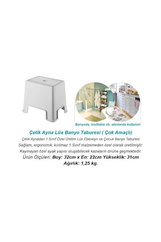 Çelik Ayna Lüx Banyo Taburesi Çok Amaçlı Tabure Açık Gri- 480 Diğer