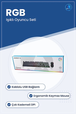 Kablolu Rgb Oyuncu Klavye Mouse Seti Siyah Usb Bağlantılı Işıklı Optik