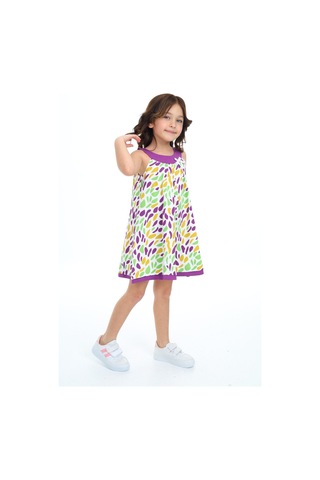 Toontoy Kız Çocuk Komple Renkli Baskılı Elbise Mor