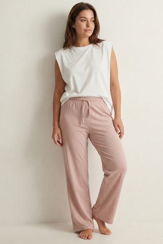 Elemge %100 Pamuk Süprem Kadın Pijama Altı Bol Kalıp Compact Penye Pembe Geniş Paça Ipli Terletmez Alt
