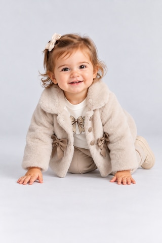 Ahengim Kız Bebek Peluş Mont Fiyonklu Düğmeli Yumuşak Dokulu Kışlık Ceket Ak8548 Bej