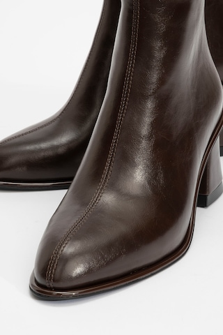 Luvishoes Luvi Shoes Alba Kahverengi Cilt Kadın Kalın Topuklu Bot Kahverengi Deri