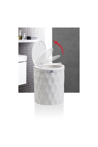 Okyanus Home Diamond Beyaz Click Kapak Çöp Kovası Beyaz