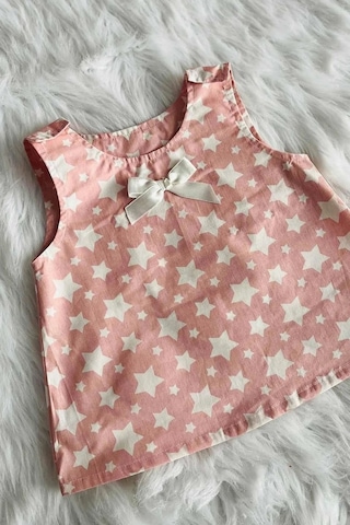 Yıldız Desenli Pembe Poplin Kız Çocuk Bebek Bluz Üst 001