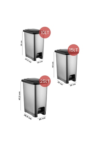 Nandy Home Eco Slim Pedallı Çöp Kovası 3'lü Set / 10-15-25 Lt Antrasit