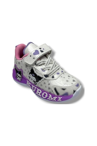 Cakgo Kuromi 725-26 Simli Parlak Deri Anatomik Kız Çocuk Sneaker Beyaz Lila 26-30 Beyaz