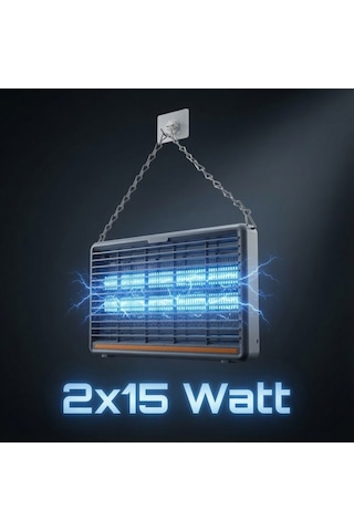 2x15 Watt Elektrikli Sinek Sivrisinek Öldürücü 12 Metre Çekim Gücü - Kimyasalsız Profesyonel Böcek Kovucu