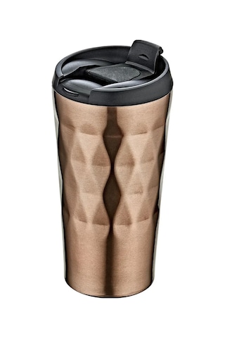 3289 - 2 Parça - Paslanmaz Çelik, Sıcak Ve Soğuk, Prizma Bardak Termos, Mug Bakır Gövde, Siyah Detay Bakır