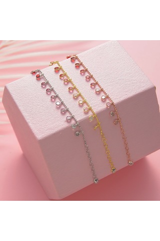 Queen Silver Jewelry 925 Ayar Gümüş Kırmızı Renk Geçişli Top Zincirli Bileklik Altın