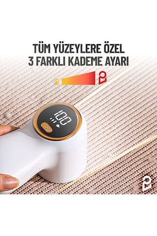 Şarjlı Tüy Tiftik Temizleyici Dijital Ekranlı Tüy Alma Makinesi 3 Kademeli Kazak Tiftik Toplayıcı Beyaz