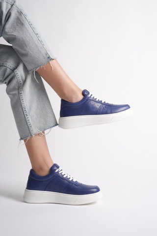 Analin Shoes Kadın Hakiki Deri Sneaker Bağcıklı Spor Ayakkabı Lacivert