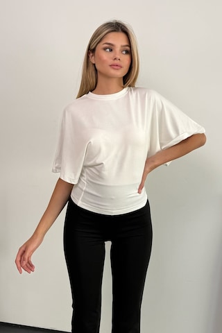 Giysa Kadın Bisiklet Yaka Yarasa Kol Bluz Beyaz - 26y 2688