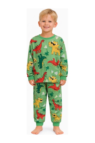 Mini Stella Kids Yeşil Dinozor Desenli Erkek Çocuk Pijama Takımı Yeşil