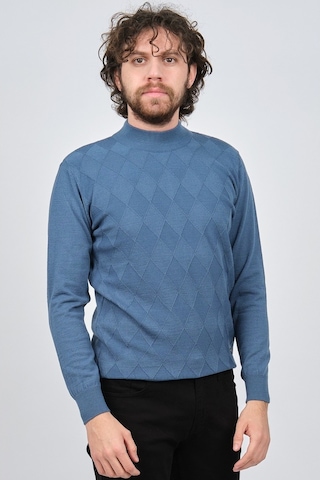 Çizgi Triko Erkek Yarım Balıkçı Baklava Desenli Kazak 42564257 Ma Mavi