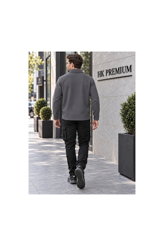 Hk Premium Erkek Gri Double Face Pike Gömlek Ceket Regular Fit, Çıtçıtlı, Uzun Kollu, Smart Casual