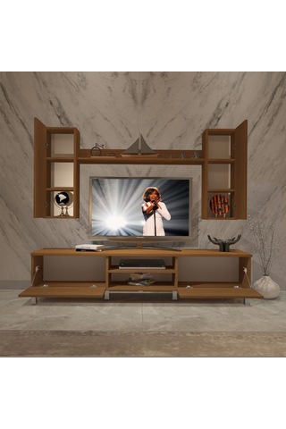Decoraktiv Eko 5d Mdf Dvd Krom Ayaklı Tv Ünitesi Tv Sehpası Ceviz