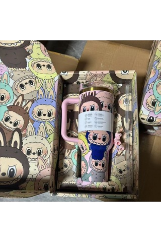 Rabb Termos Kupası Araba Kupası Çiçek Termos Kupası Stanley Pipet Kupası Pembe