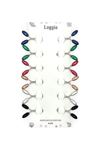 Loggia Eşarp Şal Klipsi 12 Adet Arpa Model Canlı Renkler Klips - Kadın Tesettür Aksesuar İğne Karışık Canlı