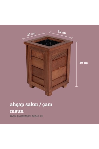 Kaf Ahşap Dekoratif Ahşap Saksı- Yüksek / Maun