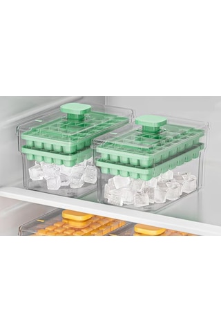 Snapbuy Kolay Kullanımlı 68 Küplük Buz Kalıbı-ev Tipi, 2 Katlı, Baskılı, Dondurucuya Uygun Yeşil