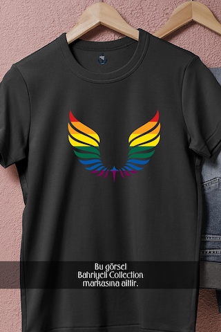 Oversize Wings Lgbt Colors Tasarımlı Unisex T-shirt Siyah