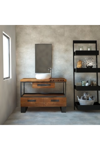 Deryawood  Aves Ahşap Çekmeceli Banyo Dolabı 40*80*76 Açık Ceviz Çok Renkli