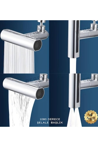 Krom Tasarruflu 4 Modlu Şelale Ayarlanabilir Musluk Başlığı Mutfak Eviye Bataryası Lavabo Bataryası