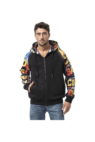 Cipo & Baxx Cl589 Erkek Hoodie Sweatshirt Modern Baskılı, Kapüşonlu, Rahat Kesim Mevsimlik Sweatshirt Siyah