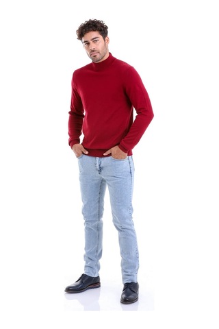 Hatemoğlu Erkek Bordo Regular Fit Düz 100% Pamuk Yarım Balıkçı Yaka Triko Kazak Bordo