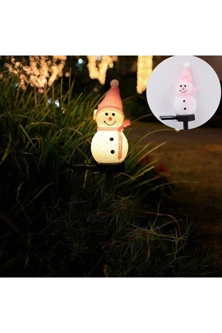Dancemonkey Güneş Enerjili Snowman Lambalar, Noel Bahçe Dekoru, Dış Mekan Çim Yolu Aydınlatma Pembe