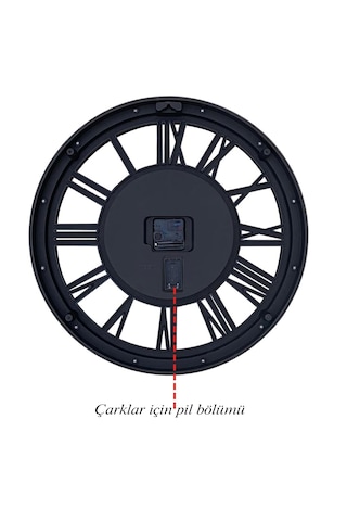 Büyük Boy Çarklı Duvar Saat Siyah Kumbeji 51cm Bej - Siyah