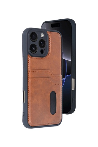 Apple iPhone Uyumlu Uyumlu 16 Pro Max Kılıf Sara Kartvizitli Deri Kılıf - Taba