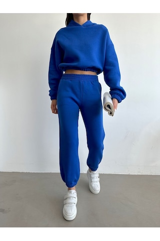 Kadın Pamuklu İçi Polarlı Basic Eşofman Takımı Saks