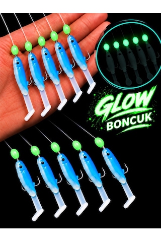 Ea Genset Mavi Silikon Balıklı Çapari 5 Cm 2 Adet Silikon At Çek Takımı Fosforlu Glow Boncuklu
