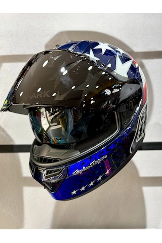 Skwal İ3 Us Flag Ledli Kapalı Kask Şeffaf Vizörlü Kask Mavi Beyaz