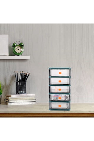 Anjiexun Masaüstü Depolama Dolabı Küçük Çok Katmanlı Çekmece Depolama 5 Çekmece Yeşil