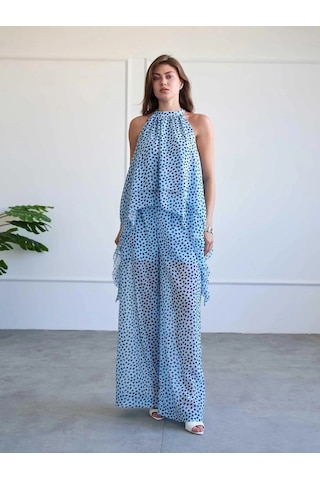 Elora Atelier Benek Desenli Şifon Asimetrik Takım Çok Renkli