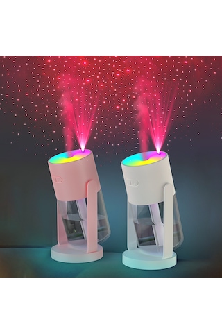 Jopus Rgb Led Işıklı Hava Oda Nemlendirici Yıldız Tavan Efektli Buhar Makinesi Aroma Difüzör - Cl32 Pembe