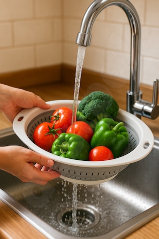 Yer Kaplamaz Katlanır Pratik Süzgeç - Akordiyon Süzgeç - Oval