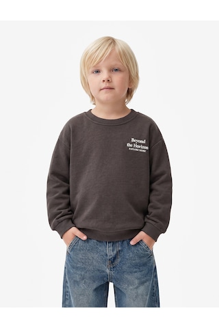 Koton Baskılı Şardonlu Pamuklu Bisiklet Yaka Uzun Kollu Sweatshirt Antrasit 7wmb10125tk