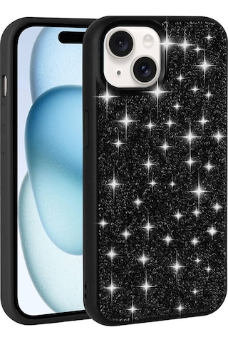 Apple Uyumlu iPhone 15 Parlak Taşlı Tasarım Pırlanta Tchs Kılıf-beyaz Beyaz Beyaz