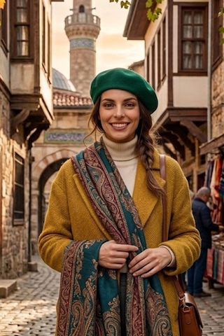 Ritagarcia Vintage Tarz Kadın Fransız Keçe Ressam Bere Zümrüt Yeşil