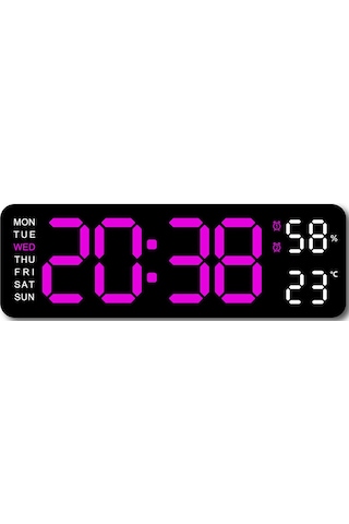 Zilinn 9 İnç Büyük Dijital Duvar Saati Usb Powered Temp Nem Hafta Otomatik Dimmer Dst Masa Saati 12/24h Elektronik Led Çalar Saat Siyah Kabuk Gül Işığı-41 Çok Renki