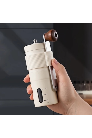 Honeybeeshop Beyaz Taşınabilir Paslanmaz Çelik Manuel Kahve Öğütücü Ahşap Saplı Seyahat Değirmeni