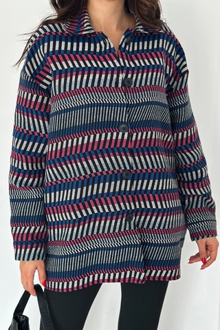 Uzun Gömlek Şeritli Siyah